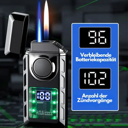 Double-Flame Lighter | Rechargeable | Smart Display | Zinc Alloy