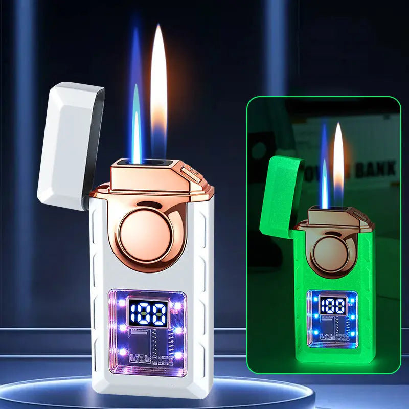 Double-Flame Lighter | Rechargeable | Smart Display | Zinc Alloy