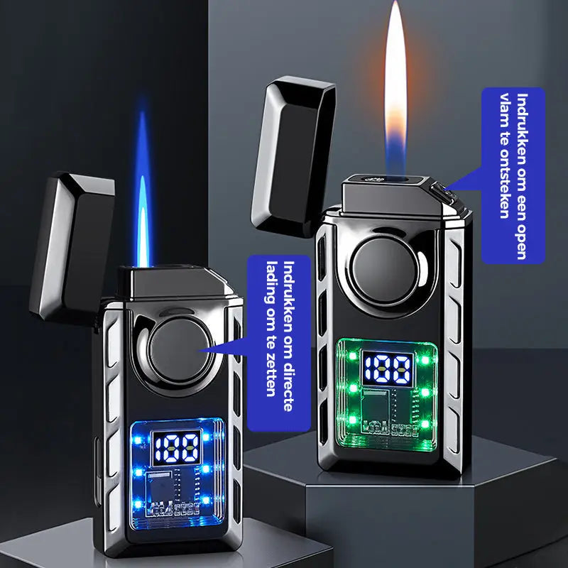 Double-Flame Lighter | Rechargeable | Smart Display | Zinc Alloy