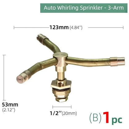 Rotary Sprinkler | 360° Rotation | Even Watering | Brass