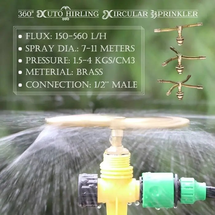 Rotary Sprinkler | 360° Rotation | Even Watering | Brass