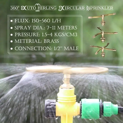 Rotary Sprinkler | 360° Rotation | Even Watering | Brass