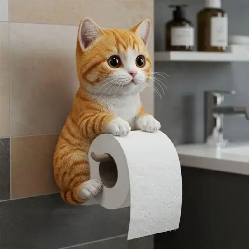 Toilet Paper Holder | 3D Cat Design | Easy Installation | Resin
