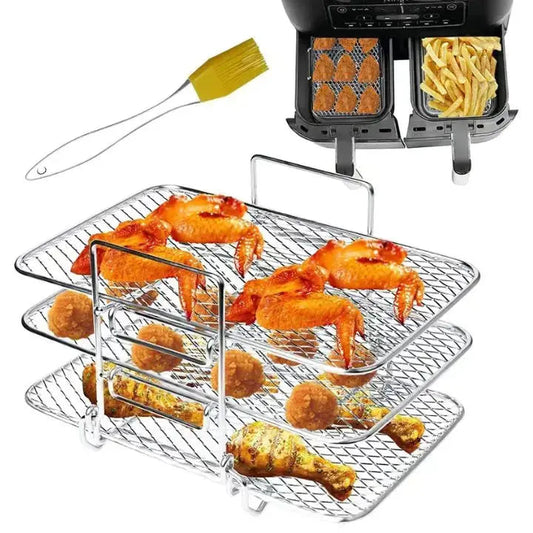 3-Tier Air Fryer Rack | Triple Surface | Even Heat Circulation | Metal