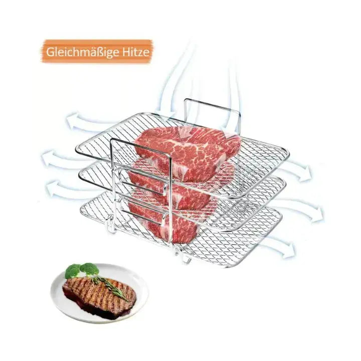 3-Tier Air Fryer Rack | Triple Surface | Even Heat Circulation | Metal