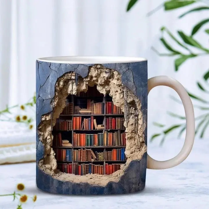 3D Bookshelf Mug | Creative Design | Gift Ready | Ceramic