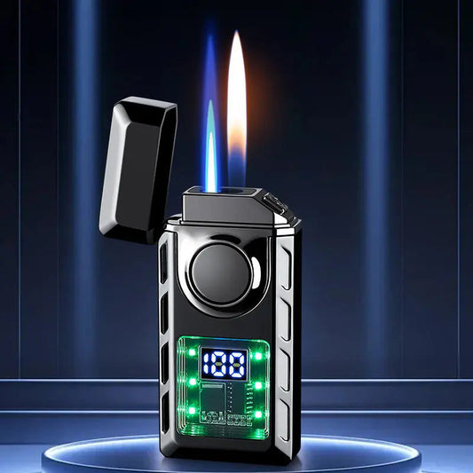 Double-Flame Lighter | Rechargeable | Smart Display | Zinc Alloy