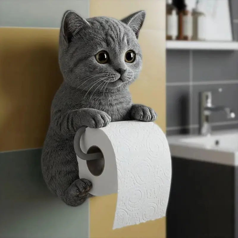 Toilet Paper Holder | 3D Cat Design | Easy Installation | Resin