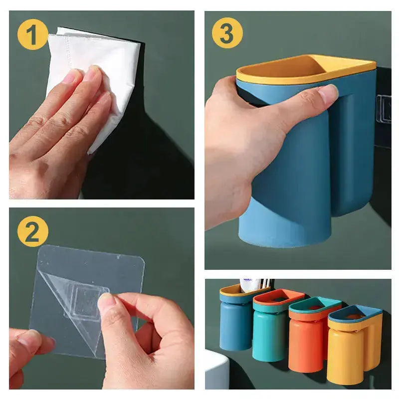 Toothbrush Holder | Self-Adhesive | Space-Saving Design | Plastic