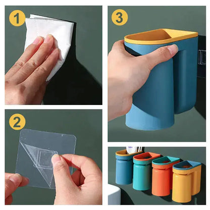Toothbrush Holder | Self-Adhesive | Space-Saving Design | Plastic