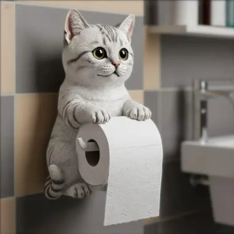 Toilet Paper Holder | 3D Cat Design | Easy Installation | Resin