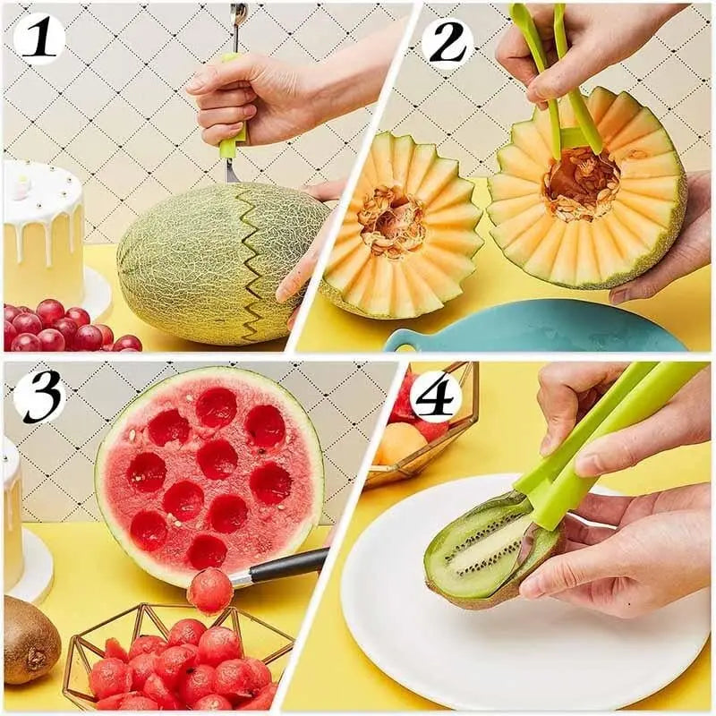 3-in-1 Fruit Cutter | Multifunctional | Easy Fruit Preparation | Plastic Metal