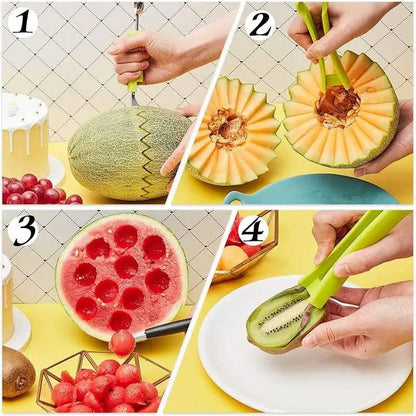3-in-1 Fruit Cutter | Multifunctional | Easy Fruit Preparation | Plastic Metal